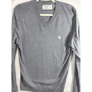 Abercrombie & Fitch Mens V-Neck Sweater Heather Gray Moose Logo Size M 175162201